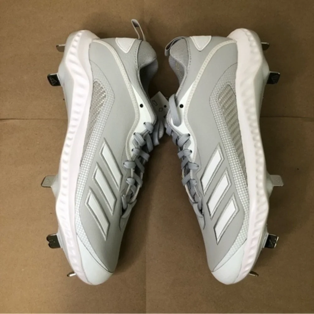 NWT Adidas Icon 6 Bounce Metal Baseball Cleats Grey White Mens 7.5 FV9353